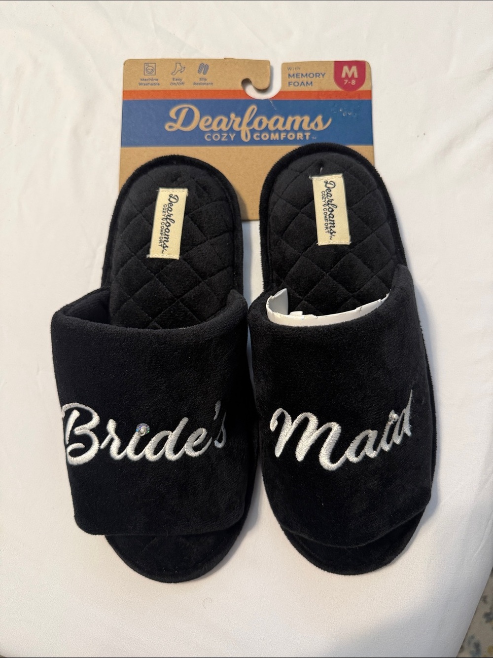 dearfoams Black Quilted 'Bride's Maid' Memory Foam Slippers
